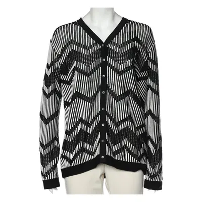 M Missoni Monochrome Patterned Perforated Knit Button Front Cardigan