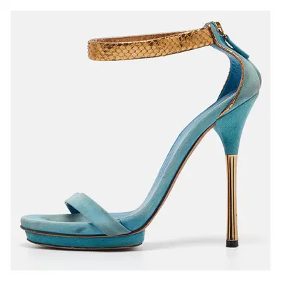 Gucci Blue Suede Kelis Ankle Strap Sandals Size