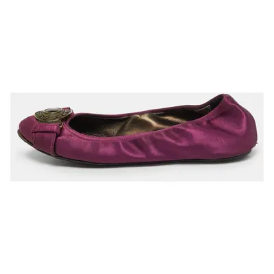 Burberry Purple Satin Buckle Logo Scrunch Ballet Flats Size