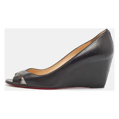 Christian Louboutin Black Leather Riveto Wedge Pumps Size 40.5