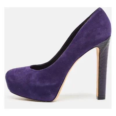 Brian Atwood Purple Python Leather and Suede Platform Pumps Size