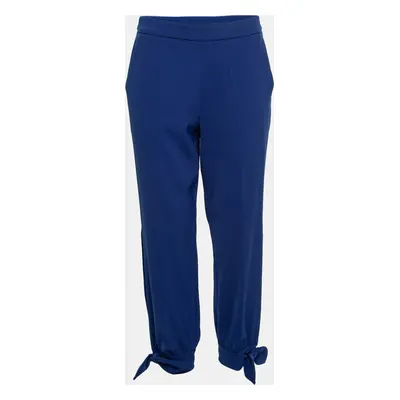 Boutique Moschino Blue Crepe Stretch Bow Detail Trousers