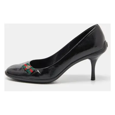 Gucci Black Patent Leather Web Bow Pumps Size 38.5