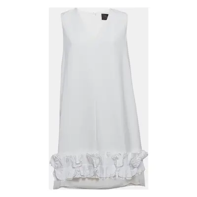 Max Mara White Crepe Ruffled Hem Sleeveless Tunic Top