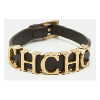 Carolina Herrera Brown Leather Logo Charm Bracelet