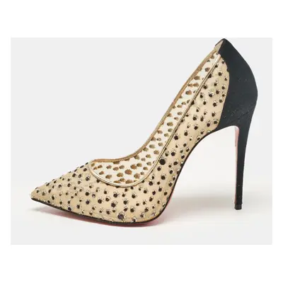 Christian Louboutin Beige/Black Mesh and Suede Follies Lace Pumps Size