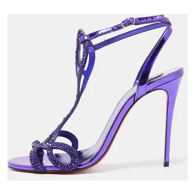 Christian Louboutin Purple Crystal Embellished Suede Double Sandals Size 39.5