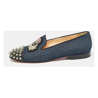 Christian Louboutin Blue Denim Spike Smoking Slippers Size 38.5