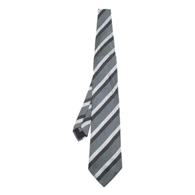 Boss By Hugo Boss Grey Striped Silk Jacquard Tie