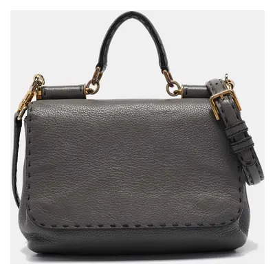 Dolce & Gabbana Grey Leather Miss Sicily Stitch Top Handle Bag