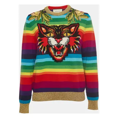 Gucci Multicolor Striped Wool Embroidered Sweater