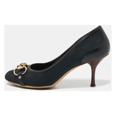 Gucci Navy Blue Canvas Bambo Horsebit Pumps Size