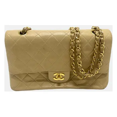 Chanel Beige Leather Classic Double Flap Shoulder Bags