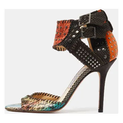 Jimmy Choo Multicolor Python Leather Studded Ankle Cuff Sandals Size