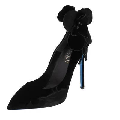 Loriblu Black Velvet Flower Applique Pumps Size