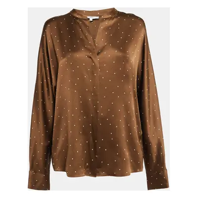 Vince Brown Polka Dots Satin Long Sleeve Blouse