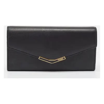 Fendi Black Leather 2Jours Continental Wallet