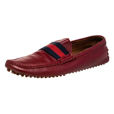 Gucci Red Leather Web Detail Slip On Loafers Size 43.5