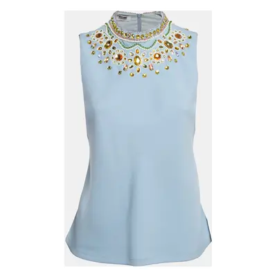 Moschino Cheap and Chic Blue Embellished Crepe Sleeveless Top