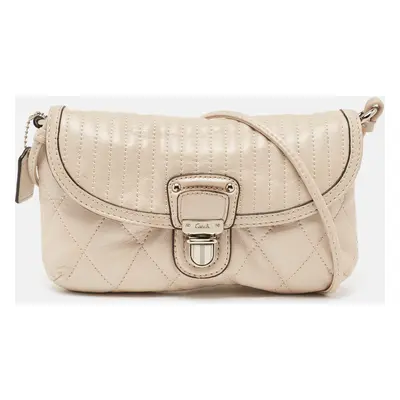 Coach Beige Quilted Leather Push Lock Crossbody Bag