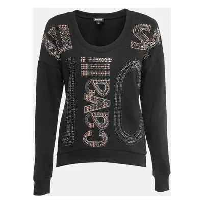 Just Cavalli Black Logo Embellished Cotton Crew Neck Sweatshirt