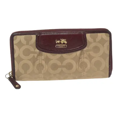 Coach Burgundy/Brown Op Art Fabric and Leather Madison Continental Wallet