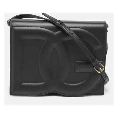 Dolce & Gabbana Black Leather DG Logo Crossbody Bag