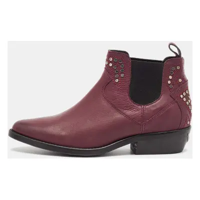 Zadig & Voltaire Burgundy Leather Studded Ankle Length Boots Size