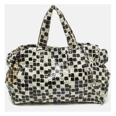 Miu Miu Black/Cream Snakeskin Side Bow Tote