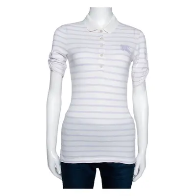 Burberry Brit Off White Striped Cotton Modal Polo T-Shirt