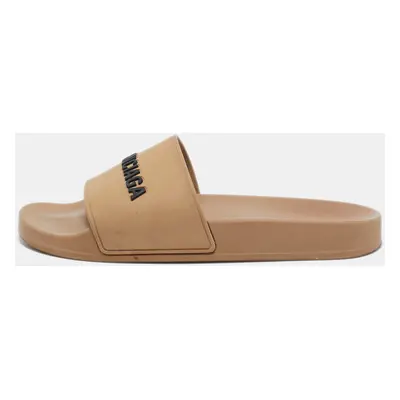 Balenciaga Beige Rubber Logo Pool Slides Size