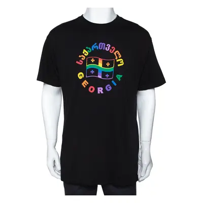 Vetements Black Cotton Rainbow Georgia Flag Print T Shirt