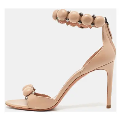 Alaia Beige Leather Bombe Ankle Strap Sandals Size