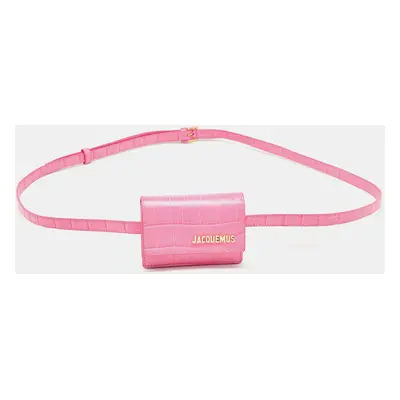 Jacquemus Pink Croc Embossed Leather La Riviera Double Tour Belt Bag