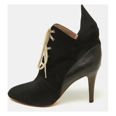 Chloe Black Suede and Leather Pointed Toe Ankle Booties Size 38.5