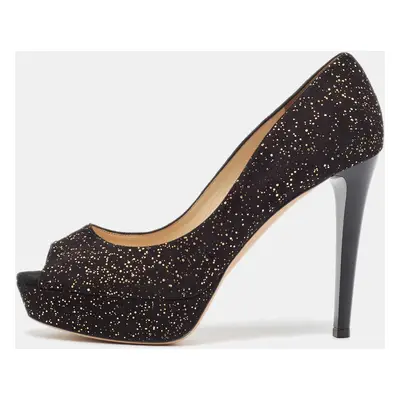 Jimmy Choo Black Suede Dahlia Peep Toe Pumps Size