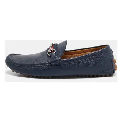 Gucci Navy Blue Leather Horsebit Loafers Size 42.5