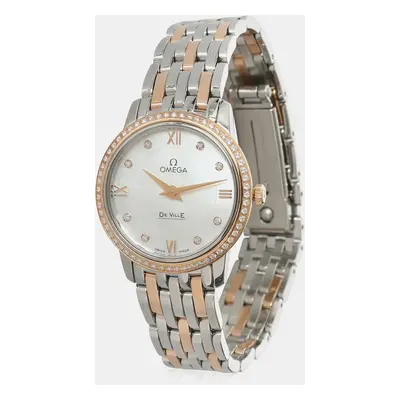 Omega White Mother Of Pearl 18k Rose Gold Stainless Steel De Ville Prestige 424.25.27.60.55.002 