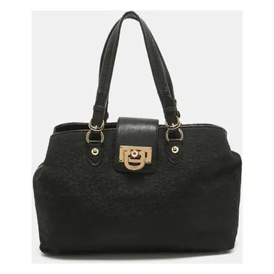 Dkny Black Monogram Canvas and Leather Flap Tote