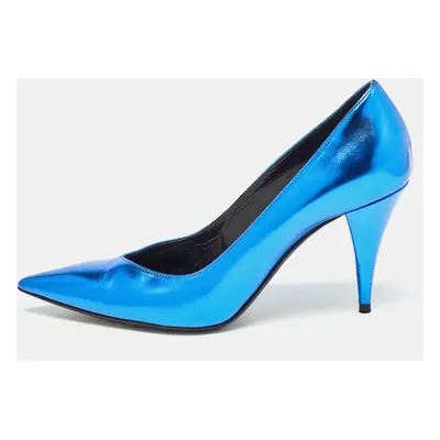 Saint Laurent Blue Leather Pointed Toe Pumps Size 36.5