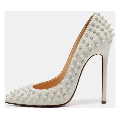 Christian Louboutin White Leather Pigalle Spikes Pumps Size