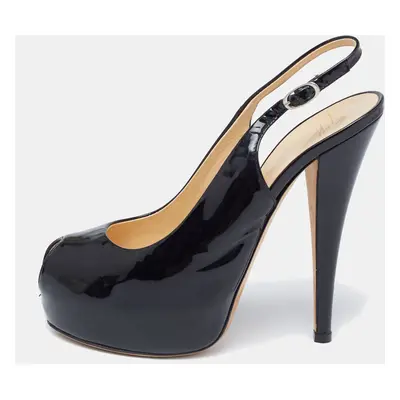 Giuseppe Zanotti Black Patent Leather Peep Toe Slingback Platform Pumps Size