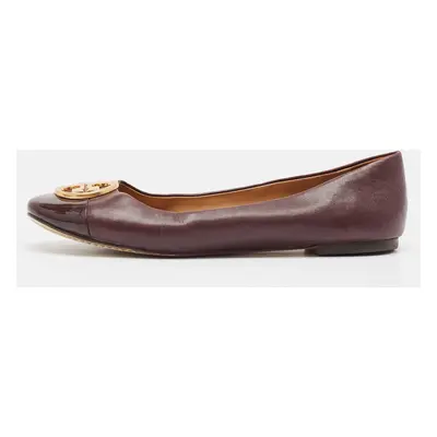 Tory Burch Burgundy Leather and Patent Cap Toe Chelsea Ballet Flats Size