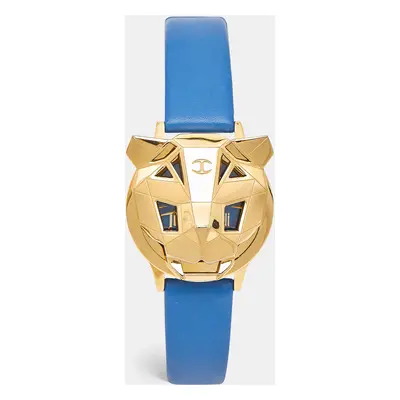 Just Cavalli Blue Yellow Gold Tone Stainless Steel Leather Just Tiger