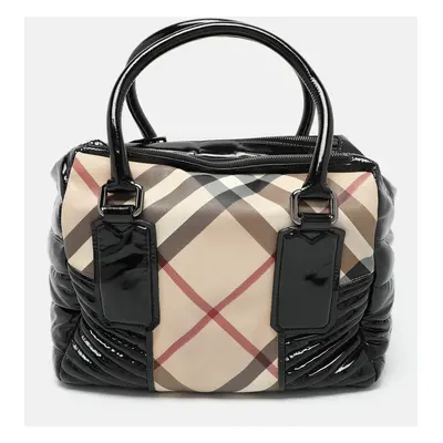 Burberry Beige/Black Nova Check PVC and Patent Leather Satchel