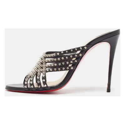 Christian Louboutin Black Leather Martha Spike Sandals Size