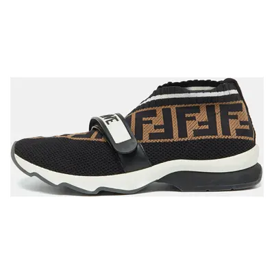 Fendi Black/Brown Zucca Knit Fabric Rockoko Slip On Sneakers Size