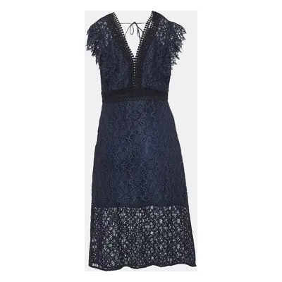 Sandro Navy Blue Emeline Lace Midi Dress