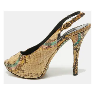 Dolce & Gabbana Beige/Brown Python Leather Slingback Pumps Size 35.5