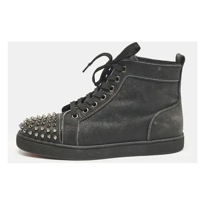 Christian Louboutin Black Glitter Lou Spikes High Top Sneakers Size